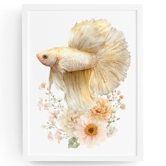 Creative Path Studios Other - Watercolor Betta Fish with Flowers Wall Art Print Unframed - Enchanting Aquatic